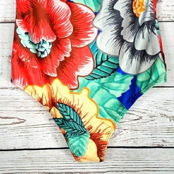 Tropical Flower One Piece Bathing Suit Size M - Picture 7 of 15